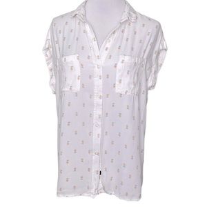 Rails Short Cuffed Sleeve Pocket Detail Pineapple Print Rayon Button Down Shirt